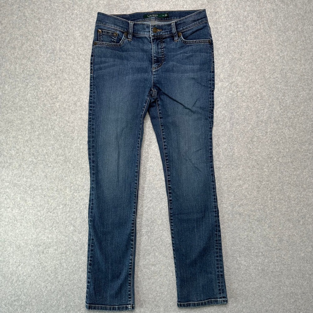 Lauren Ralph Lauren Classic Straight Leg Jeans Blue Med Wash Petite 4P Stretch